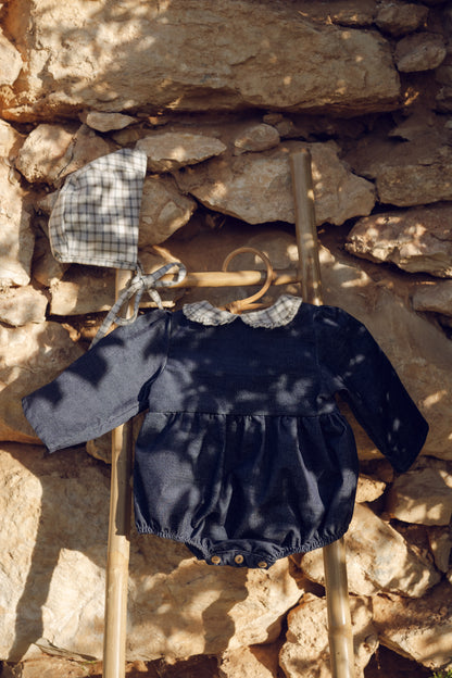 Pelele pana azul marino cuello cuadros- Colección Orígenes