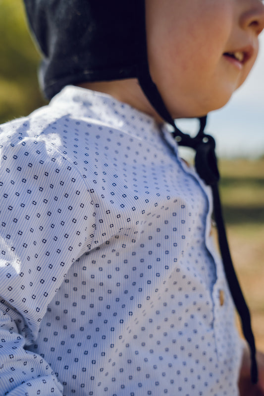 Camisa Infantil de Cuello Mao en Algodón Orgánico- Colección Orígenes