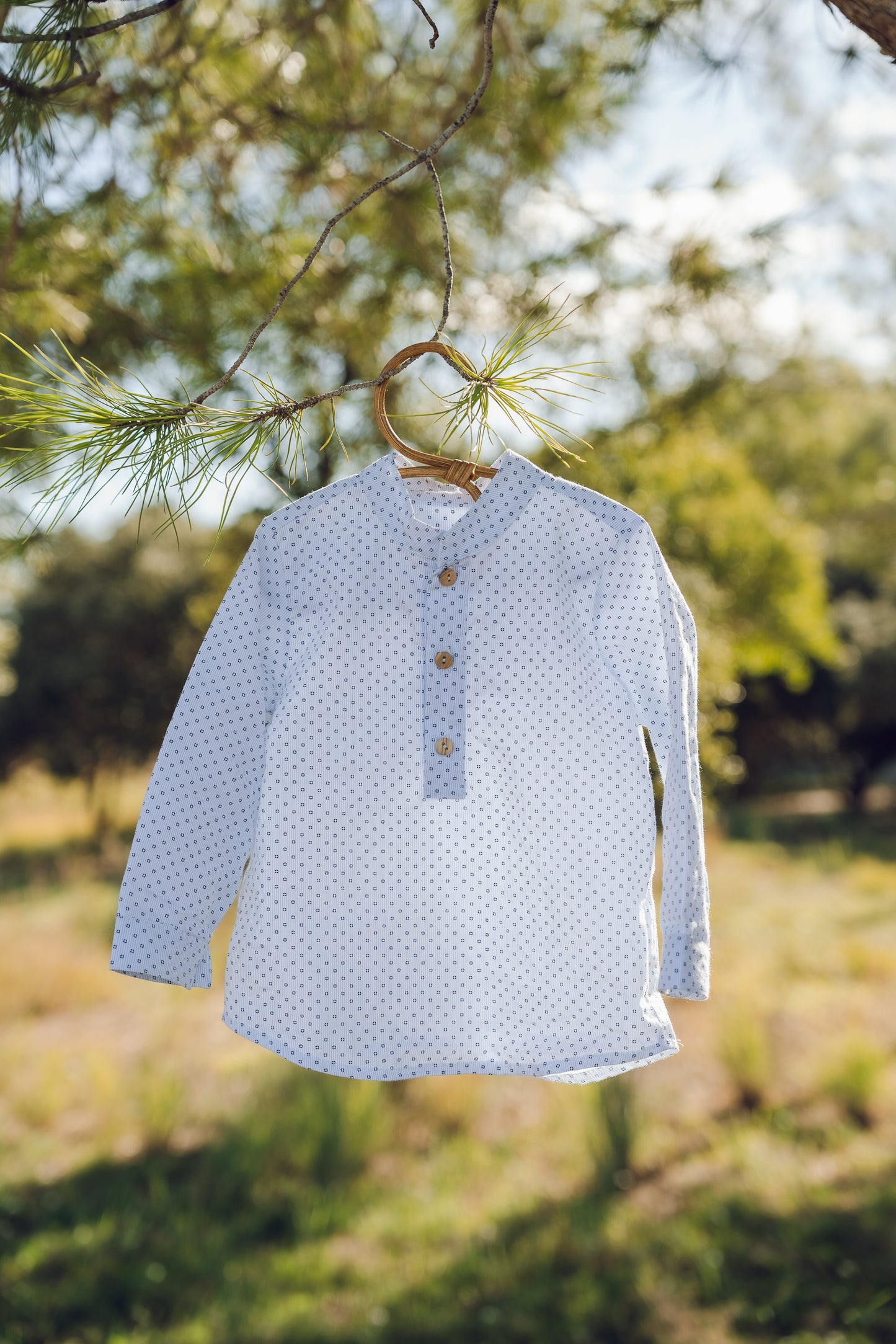 Camisa Infantil de Cuello Mao en Algodón Orgánico- Colección Orígenes