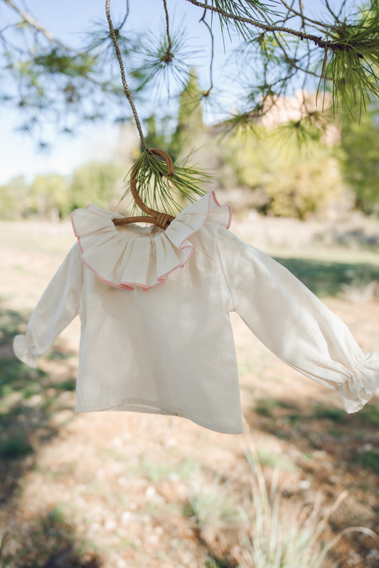 Blusa cuello volante rosa- Double Kids