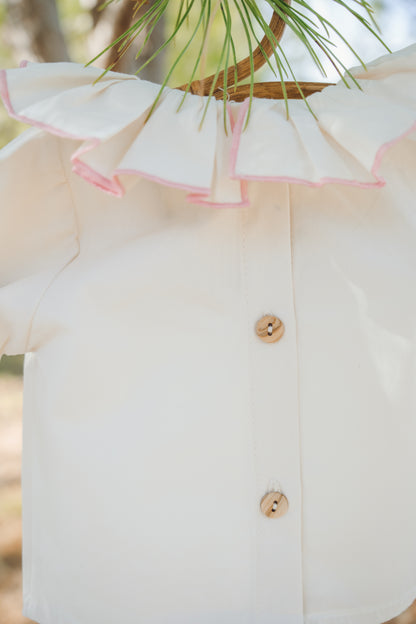 Blusa cuello volante rosa- Double Kids